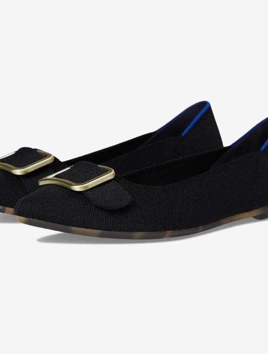 Rothy's Shoes - Rothy’s The Emblem Point II Black Flat with Gold Buckle